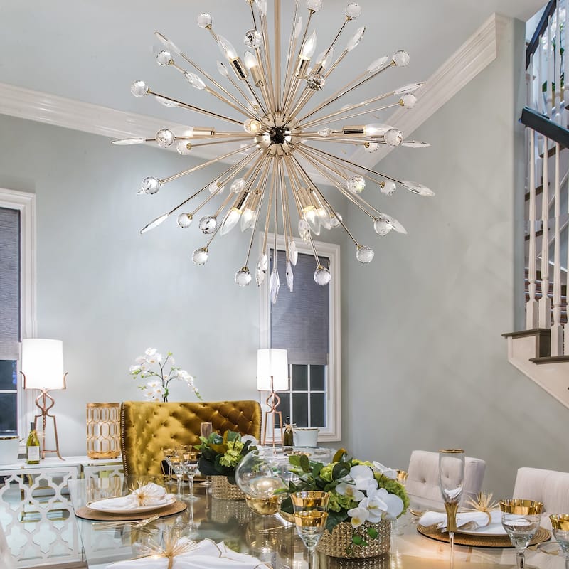 Modern Glam Crystal and Metal Sputnik Chandelier