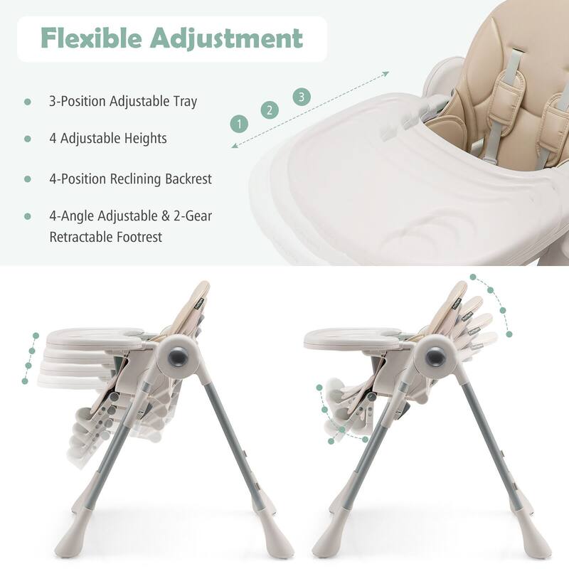 Gymax Baby High Chair Folding Baby Dining Chair w/ Adjustable Height &