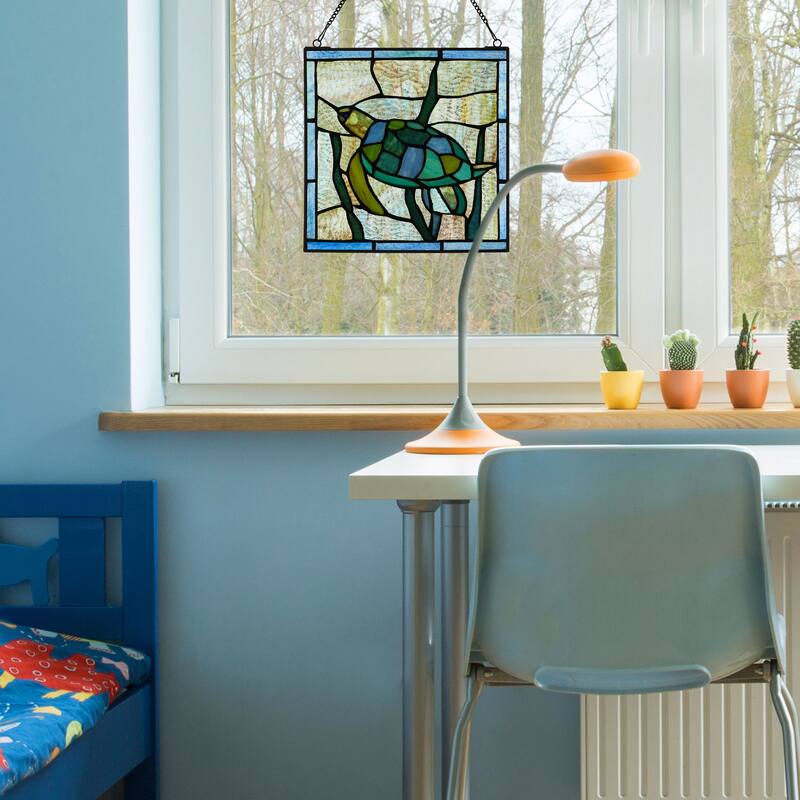 River of Goods Serene Sea Turtle River of Goods Blue, Green and Teal Stained Glass Window Panel - 10" x 0.25" x 10.5"