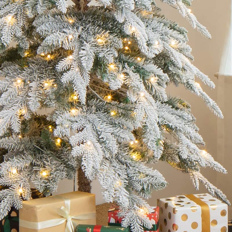 Glitzhome Pre-Lit Flocked Pencil Spruce Artificial Christmas Tree with Warm White Lights