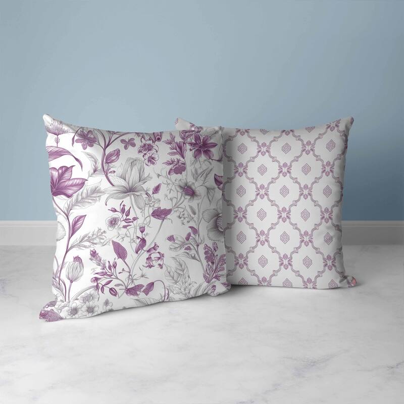 Garden Grace Gala Faux Suede Reversible Throw Pillow White and Purple