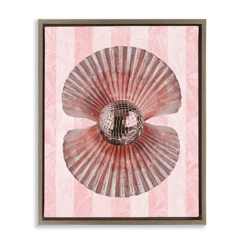 Stupell Disco Pearl in Clam Shell Framed Floater Canvas Wall Art Design By Lil' Rue - 25 x 31 - Brown