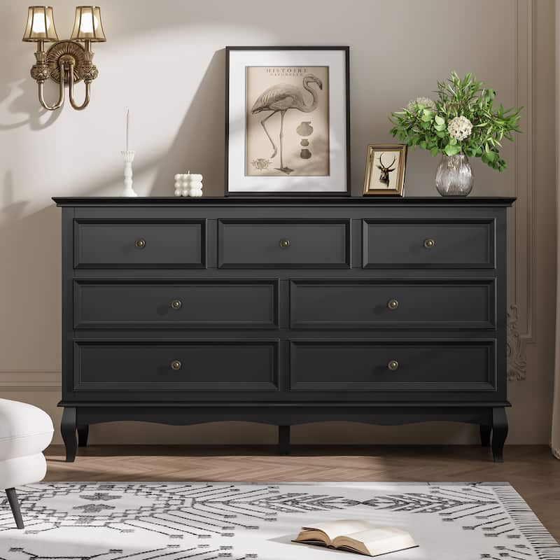 7 - Drawer Dresser with Solid Wood Legs and Painted Finish - Black
