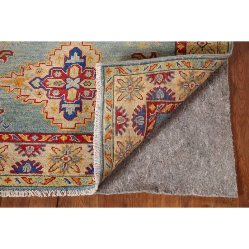 Light Blue Geometric Kazak Accent Rug Handmade Wool Carpet - 3'6"x 4'9"