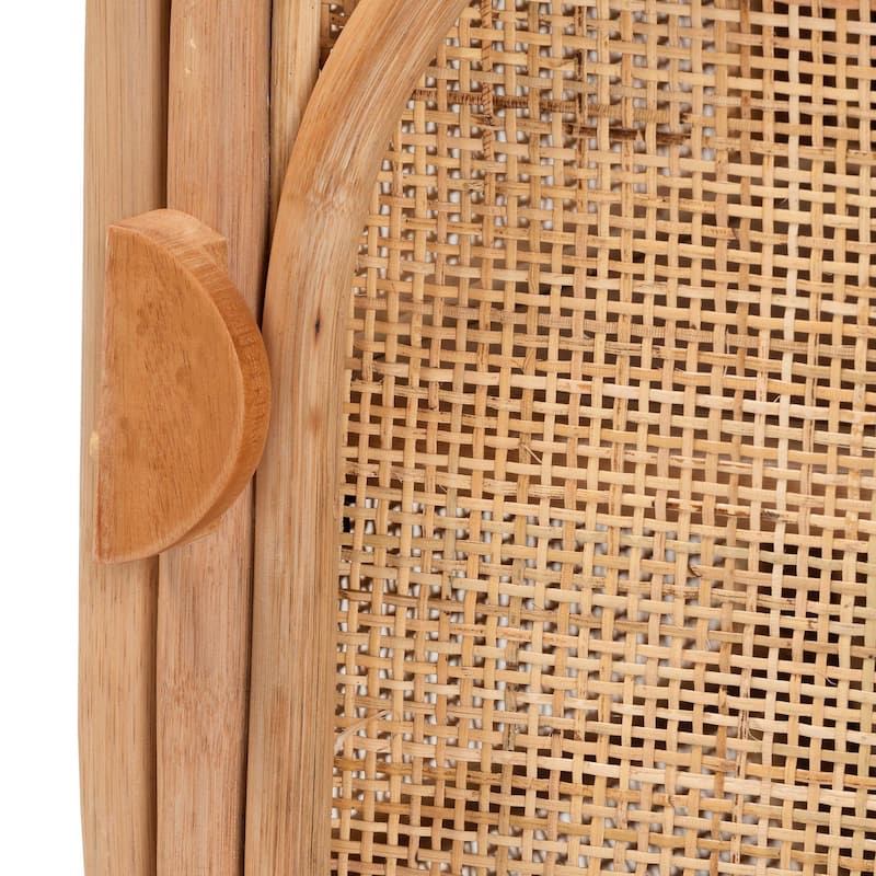 Keita Bohemian Natural Rattan and Mahogany Wood Nightstand