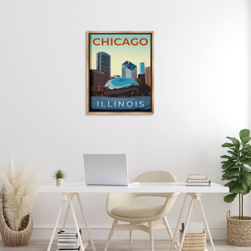 Stupell Chicago Bean Landmark Framed Floater Canvas Wall Art Design By Victoria Barnes