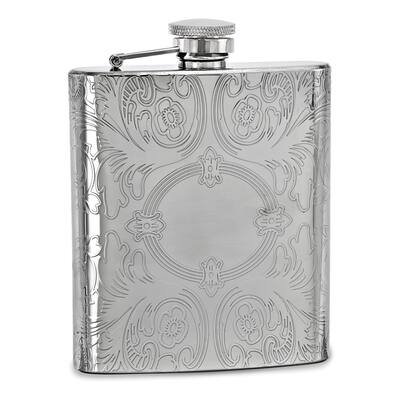 Curata Silver-Tone 8 Ounce Engravable Circle Etched Design Flask