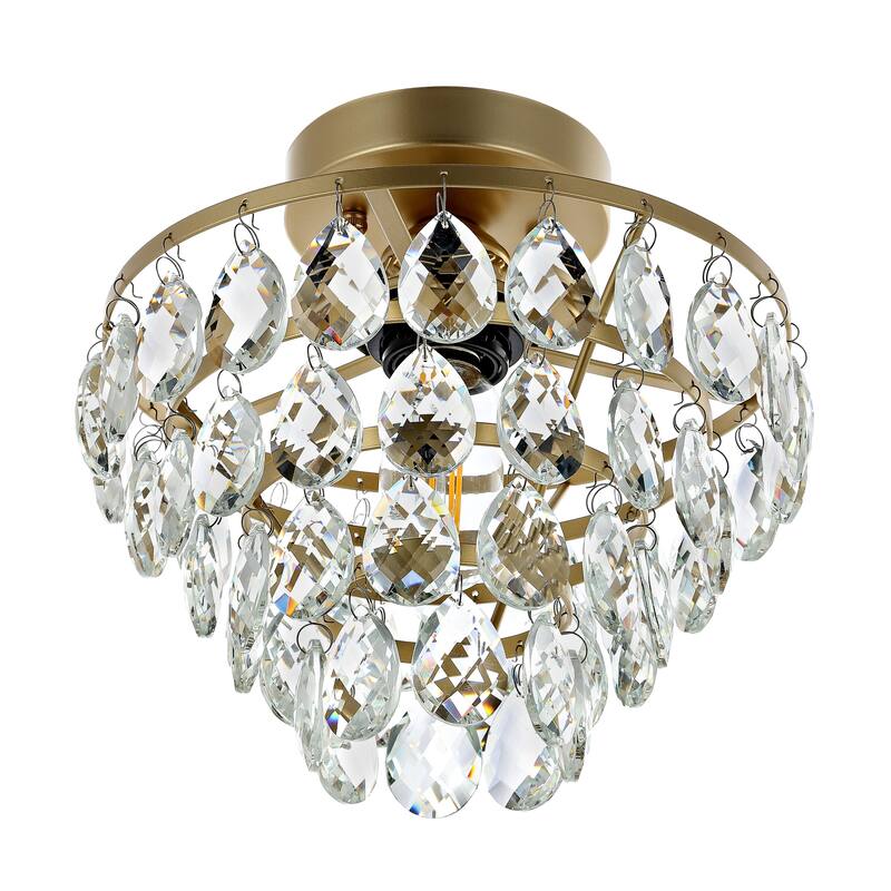 WINGBO Small Crystal Chandelier Semi Flush Mount Ceiling Light Fixture Gold - N/A
