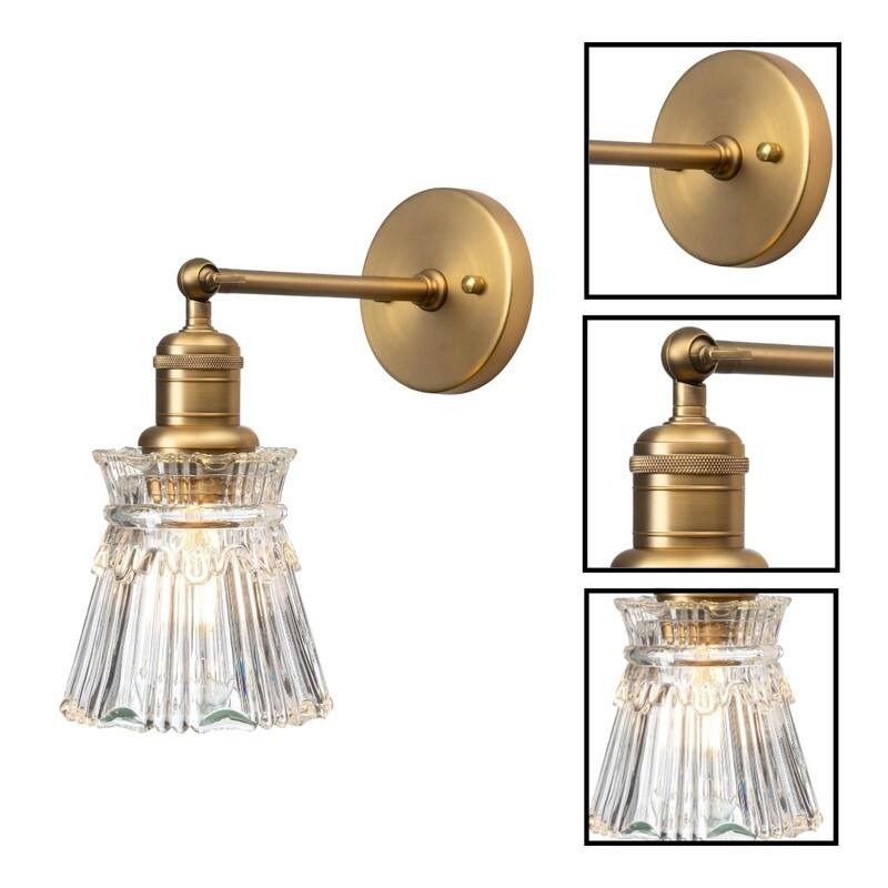 1 Light light bulb gold light fixture glass shade & metal base wall light