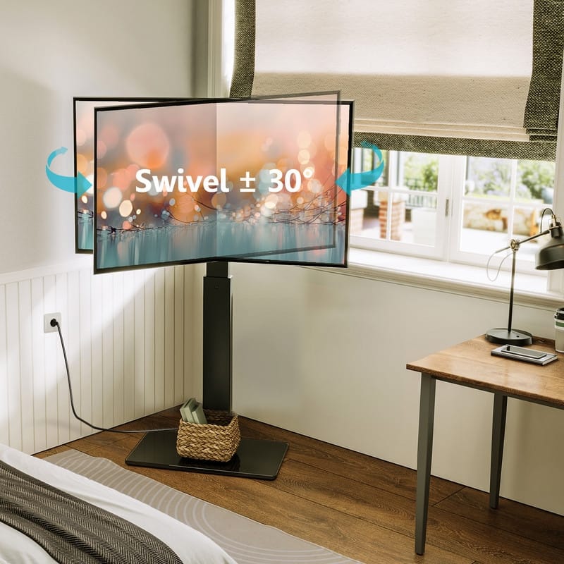 FITUEYES Black Metal Base Floor TV Stand for TVs up to 70 inch with Power Strip Mount and Swivel