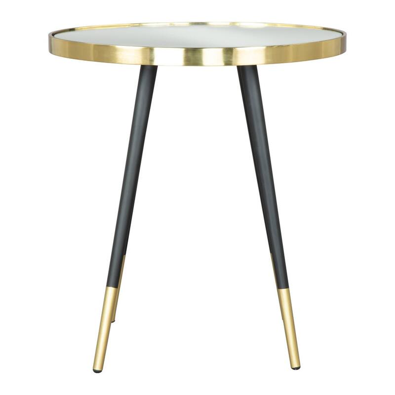 HomeRoots 20" Gold and Black Mirrored Glass and Iron Round End Table - 18' X '20' X '18