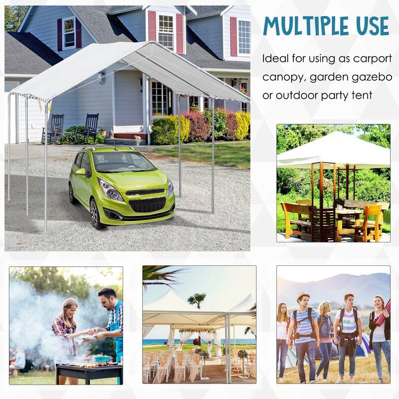 Outsunny 10' x 20' Heavy Duty Carport Awning Canopy with Included Anchor Kit & Weather-Resistant PE Roof
