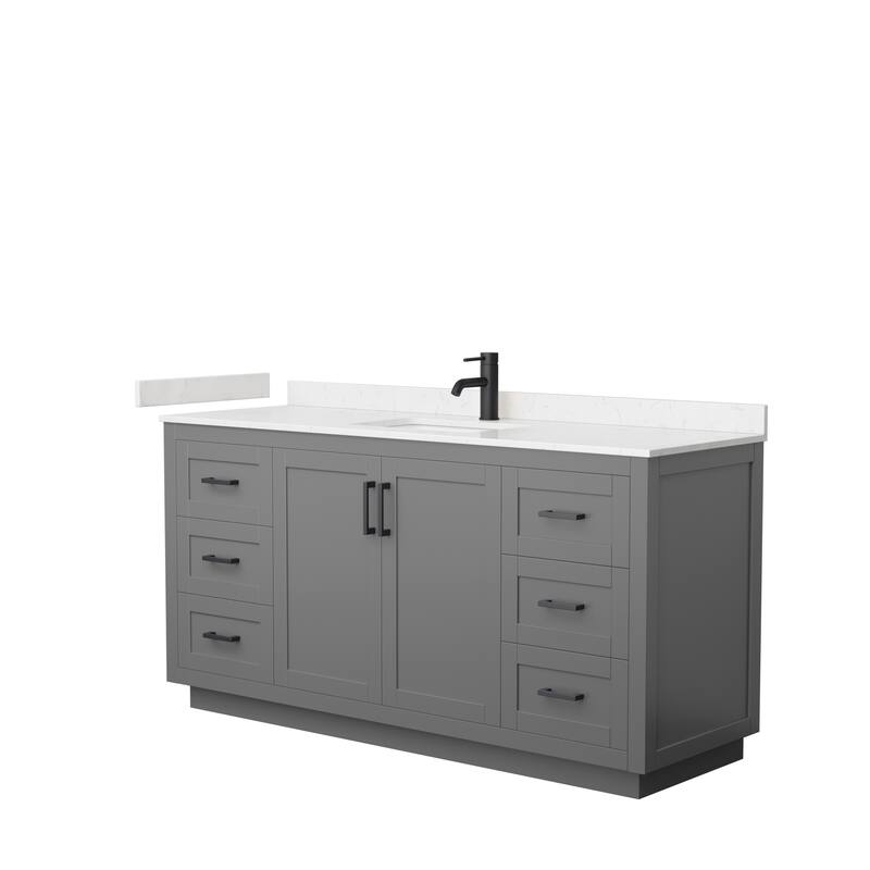 Miranda Single Vanity Set, Cultured Marble Top, No Mirror - 66-Inch Single - Dark Gray, Black Trim, Carrara Cultured Marble Top