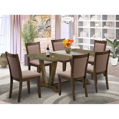 HomeStock 7-Piece Distressed Jacobean Finish Solid Wood Top Dining Table with 6-Chairs