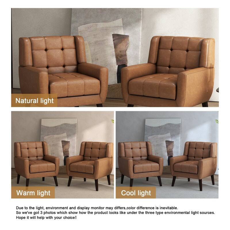 Tufted Wingback Accent Chairs Linen/Faux Leather/Velvet Armchairs Set of 2