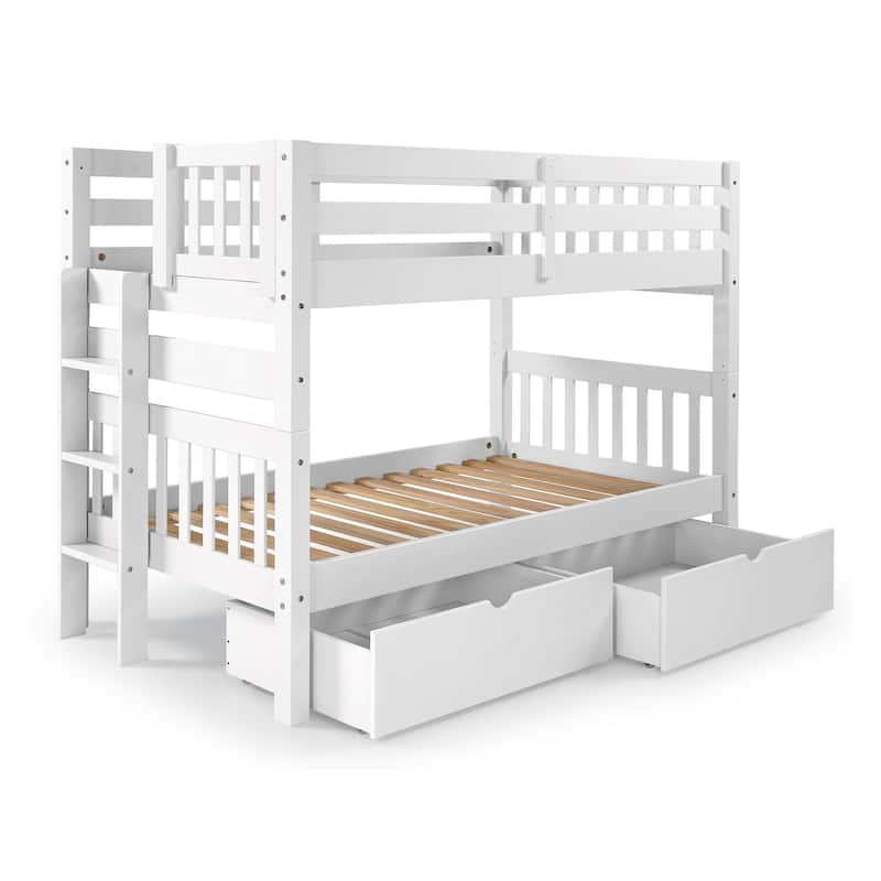 Taylor & Olive Trillium Twin over Twin Bunk Bed with Ladder, 2 Drawers