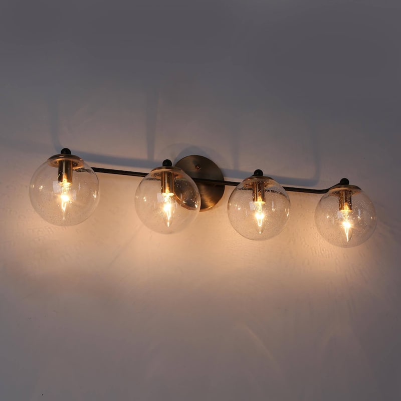 Modern Glam Black Gold 2/3/4 Light Bathroom Vanity Light Globe Seeded Glass Wall Sconces