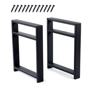 Black Metal Twin Layers Bench Legs DIY Furniture Legs Rectangle Legs - 19.3" x 15.6" x 2.4"