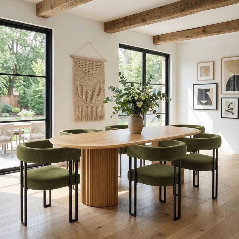 Modern Velvet Upholstered Dining Armchairs with Black Metal Legs (Set of 2/4/6) - Set of 6 - Olive-6-piece