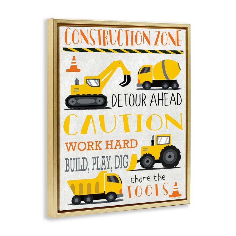 Stupell Construction Zone Ahead Framed Floater Canvas Wall Art Design By Elizabeth Tyndall