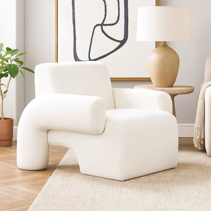 Contemporary Accent Chair, Extra Soft Ivory Sherpa Fabric, 36 Inch