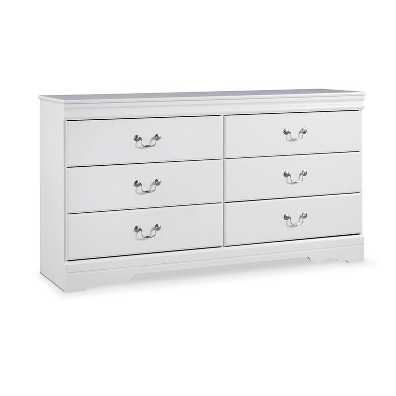 Roso Wide Dresser, Classic White, 6 Drawers w Pewter Metal Handles
