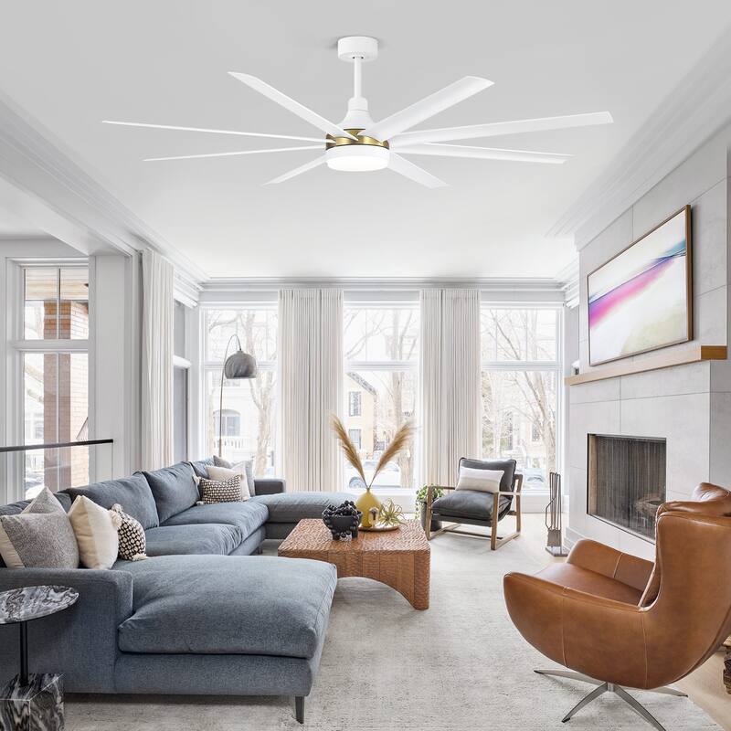 72-in Gold Large Indoor Ceiling Fan with Light Remote (8-Blade)