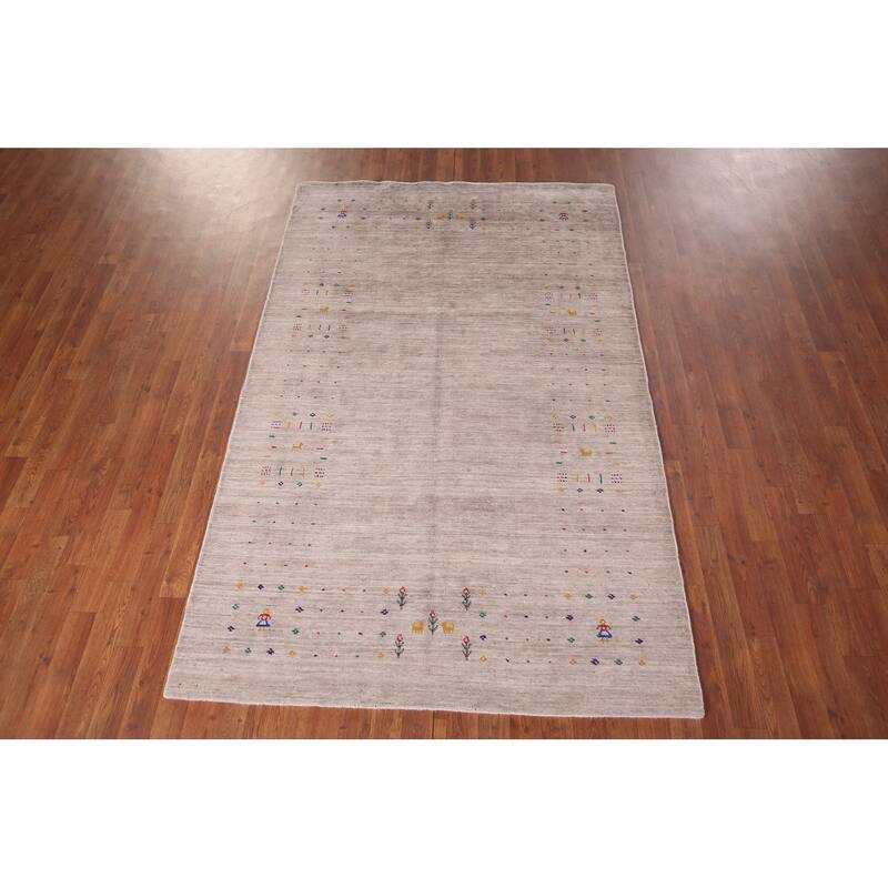 Gabbeh Indian Area Rug Hand-Knotted Beige Wool Carpet - 4'9"x 7'9"