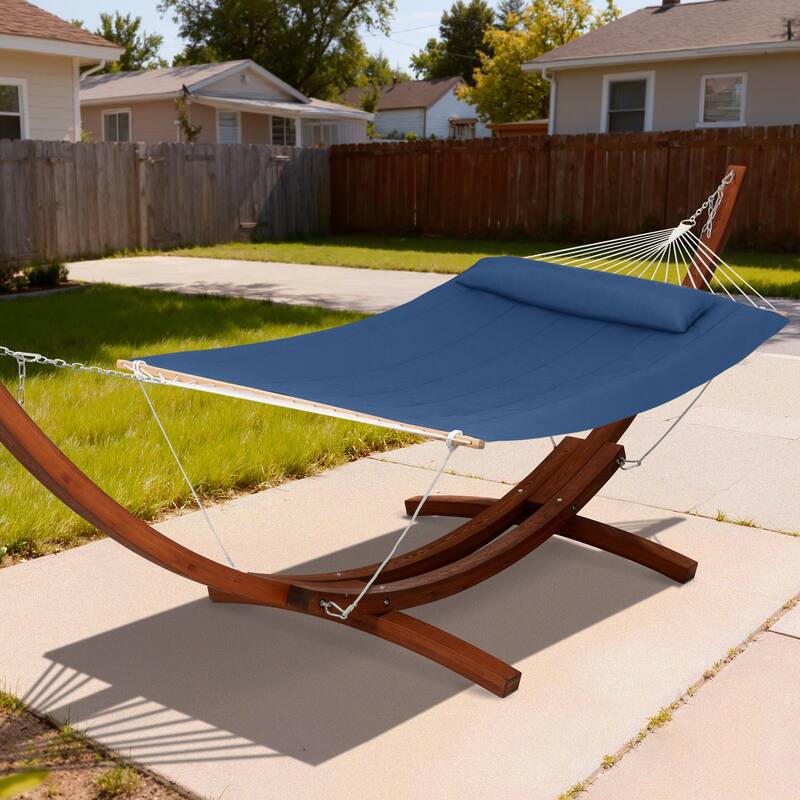 Rope Hammock with 13.5ft Wooden Stand and Removable Pad