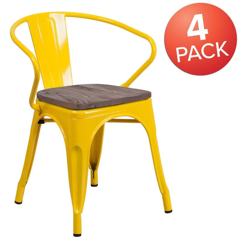 4 Pk. Metal Chair with Wood Seat and Arms