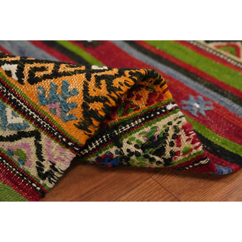 Hand Woven Oriental 100% Wool Carpet Southwestern Tribal Multi-Colored Kilim Area Rug - 7' 9'' X 5' 2''
