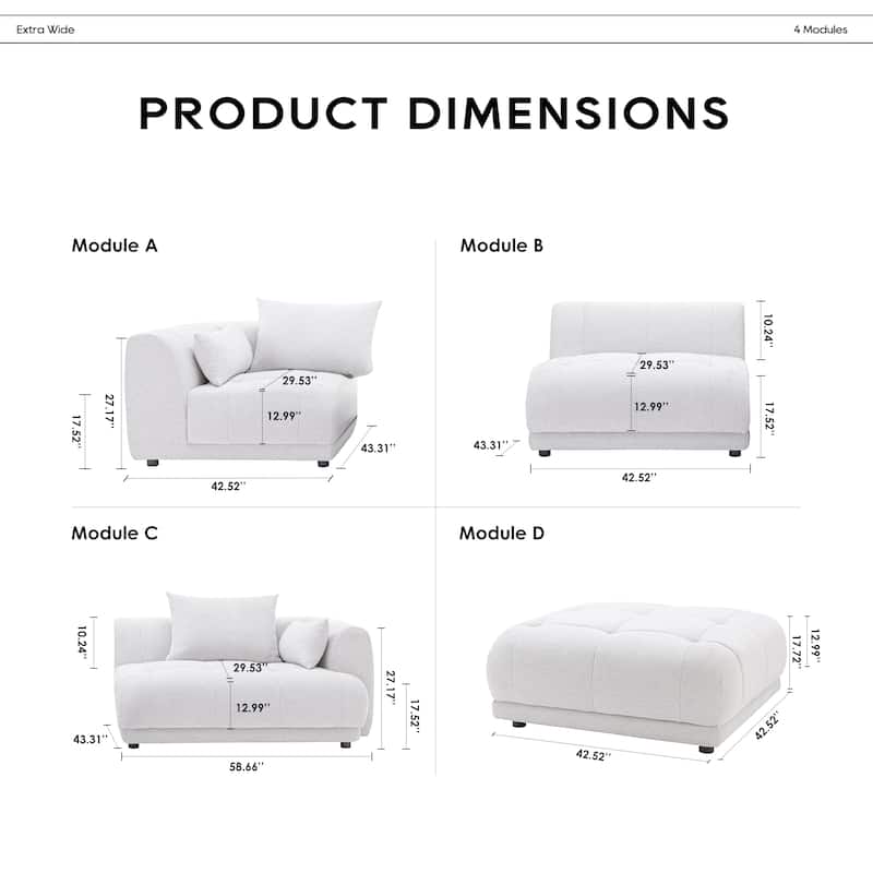 Cloud Modular Sofa Sectional 144" with Ottoman - Plush Chenille Fabric Living Room Couch