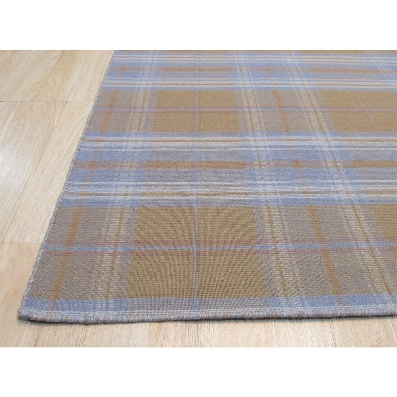 Gold Hand-Knoted Wool Transitional Florida Rug, 10' x 14', Elegant Wool, Durable Flatweave Design - N/A