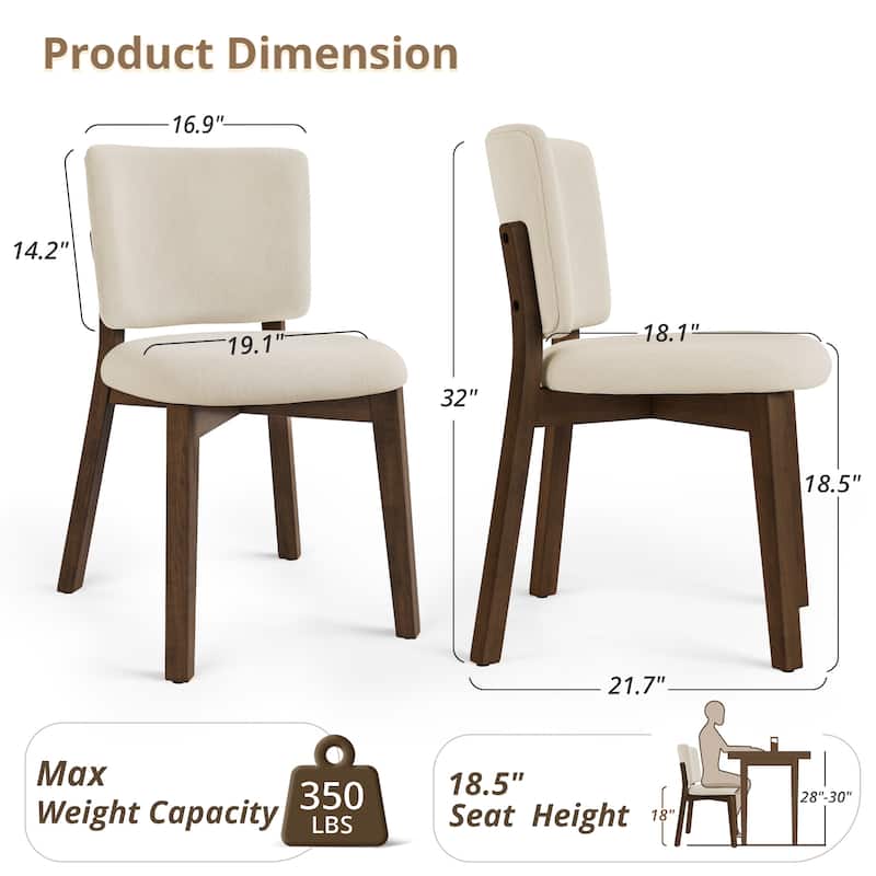 Fabric Upholstered Dining Chairs Set of 2/4 with Wooden Legs, Modern Kitchen Dining Chairs with Back, Walnut Flaxen