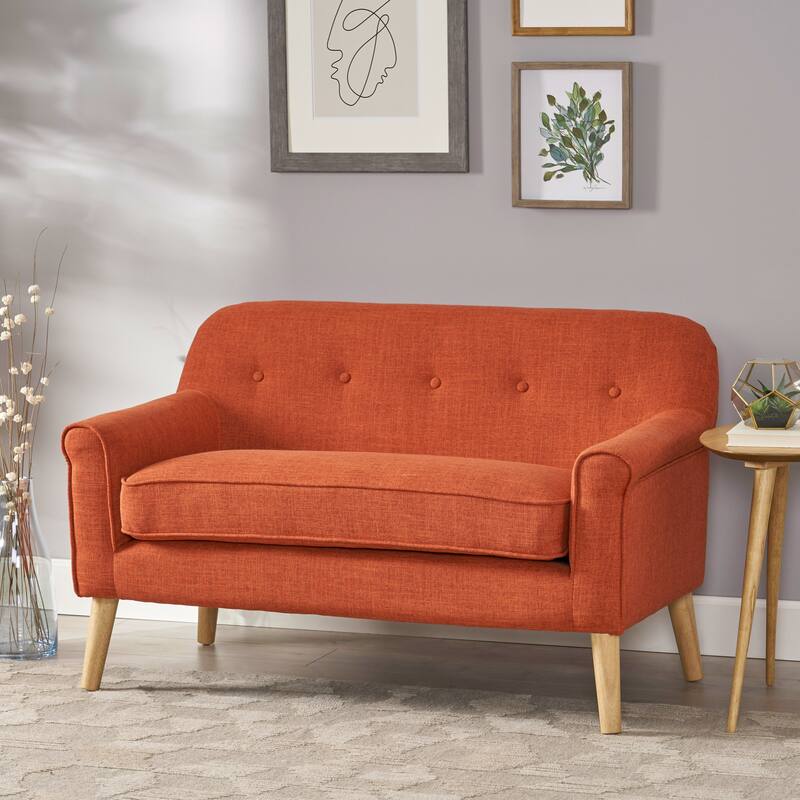 Orange Fabric Loveseat Minimalist Sofa Couch with Button Tufted, 2-Seater Sofa Couch with Rolled Armrests - Orange