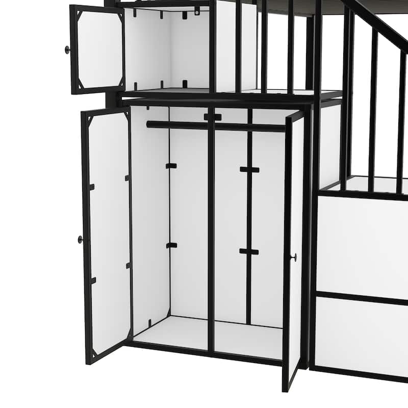 MERAX Metal Twin over Twin Castle-shaped Bunk Bed with Wardrobe and Shelves
