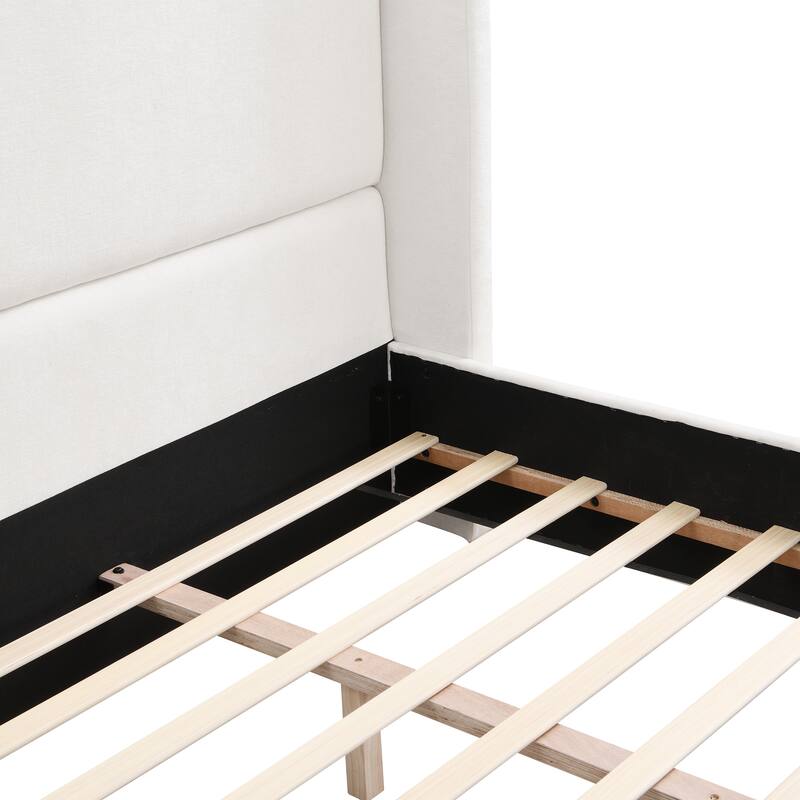 Queen / King White Upholstered Bed with Tall Headboard and Soft Touch Fabric