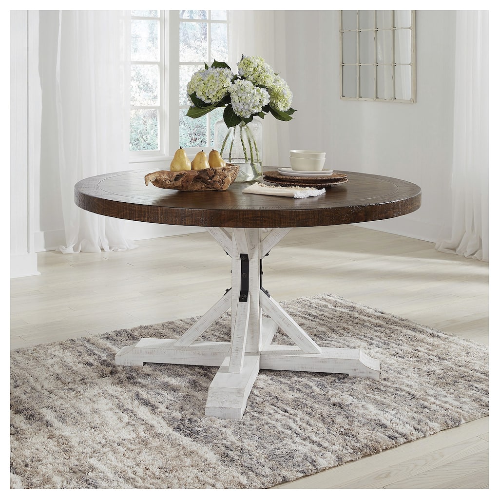 Signature Design by Ashley Valebeck Brown/White Dining Table - 54"W x 54"D x 30.13"H