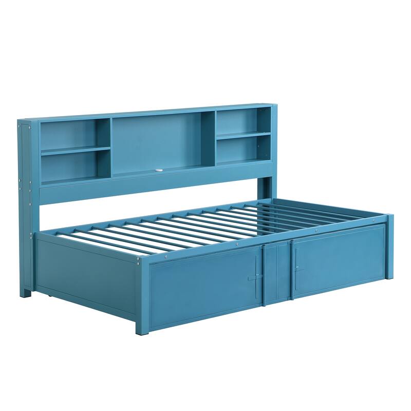 Twin Size Daybed Frame with Trundle - Metal - Blue