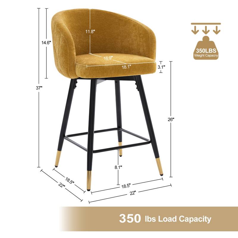 26" Swivel Counter Height Bar Stool with Arms and Metal Legs - 37"H x 22"W x 22"D