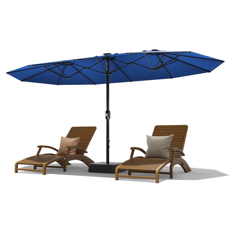 15ft Large Patio Umbrella with Base, Outdoor Double-Sided Market Umbrella with Crank Handle