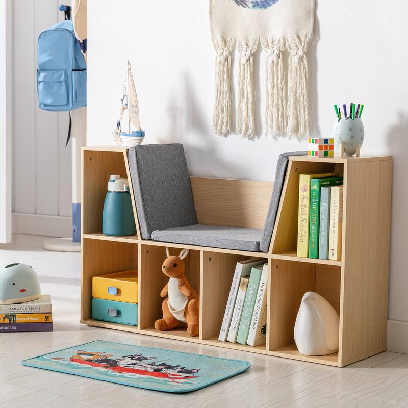 HOMCOM Toy Chest Kids Cabinet Storage Organizer Children Display Shelf for Toys Clothes Books Bedroom - Natural