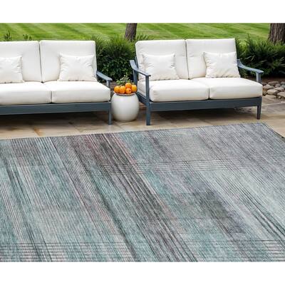 HomeRoots Striped Transitional Rectangle Outdoor Rug