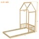 preview thumbnail 4 of 7, Twin Roof-Framed Headboard Floor Bed w/Headboard Guardrails, Natural