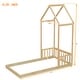 preview thumbnail 8 of 31, Twin Size Pine Wood Roof-framed Headboard Floor Bed with Headboard Guardrails, without Slats