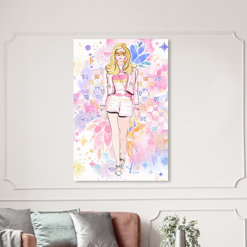 Wynwood Studio Canvas Fashion and Glam Pink Doll Walk Pink and Light Pink Modern & Contemporary Wall Art Canvas Print - 54 x 36