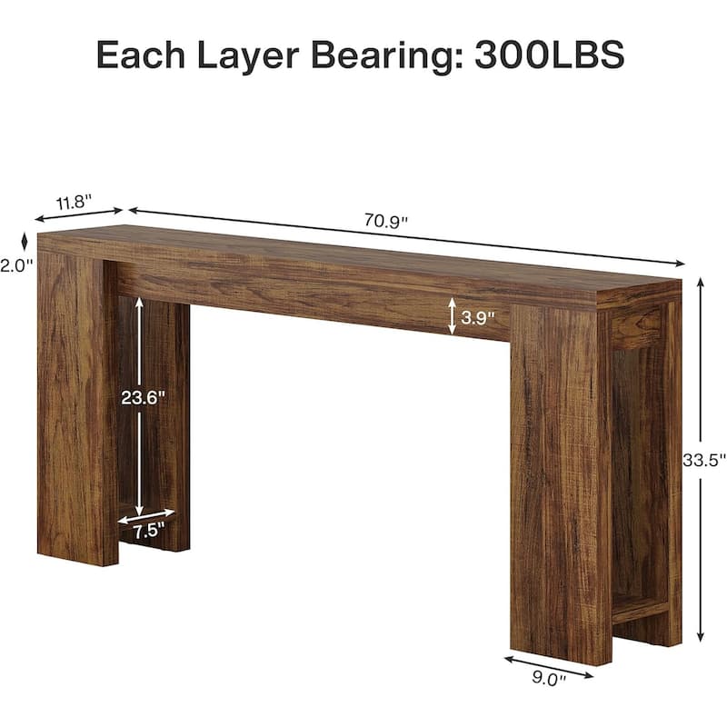 Farmhouse Console Table Rustic Wood Entryway Sofa Hallway Foyer Table 70 Inch - 70.9" x 11.8" x 33.5"