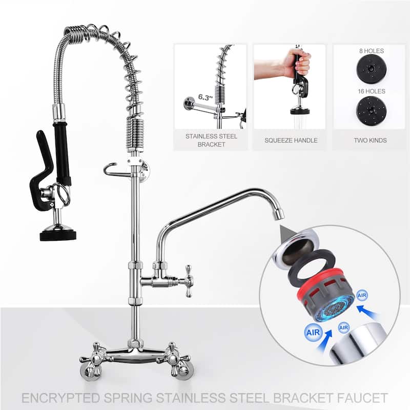 WOWOW Triple Handle Commercial Pull Down Sprayer Kitchen Faucet