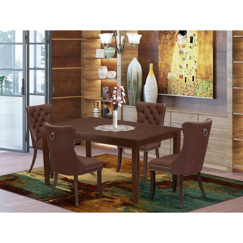 East West Furniture Kitchen Table Set Includes a Rectangle Dining Table and Upholstered Chairs, Mahogany (Pieces Options) - DUDA5-MAH-26