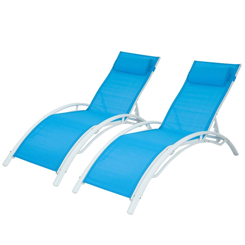 Outdoor Aluminum Adjustable Reclining Chaise Lounge,Blue - 2-piece